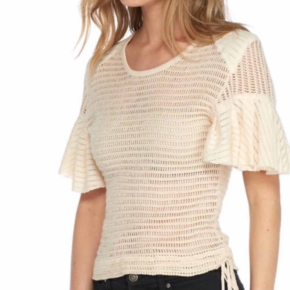 Free People Crochet Flutter Short Sleeve Drawstring Top